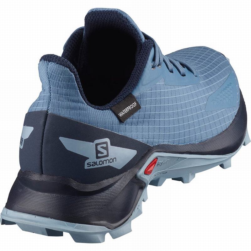 Kids' Salomon ALPHACROSS BLAST CLIMASALOMON WATERPROOF Trail Running Shoes Blue / Navy | US-PGCY746