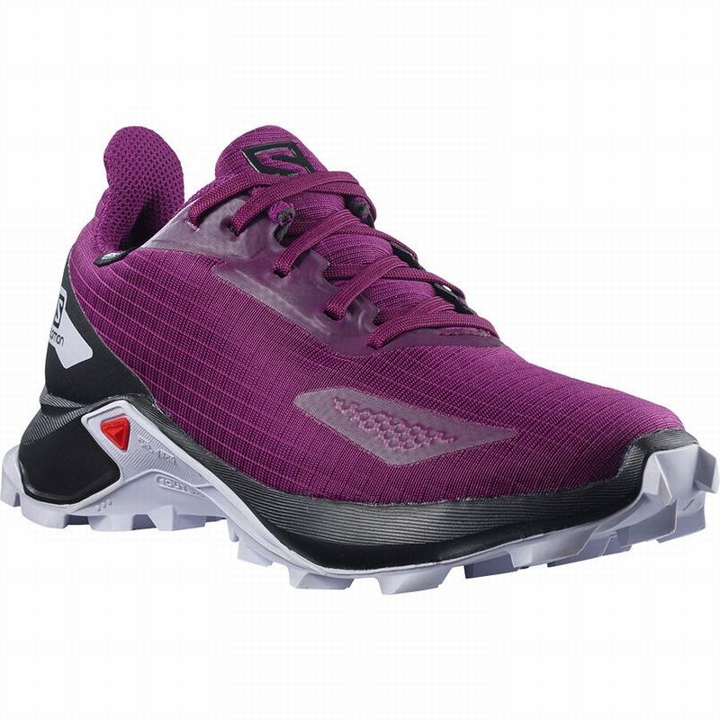 Kids' Salomon ALPHACROSS BLAST CLIMASALOMON WATERPROOF Trail Running Shoes Purple / Black | US-UPQJ106