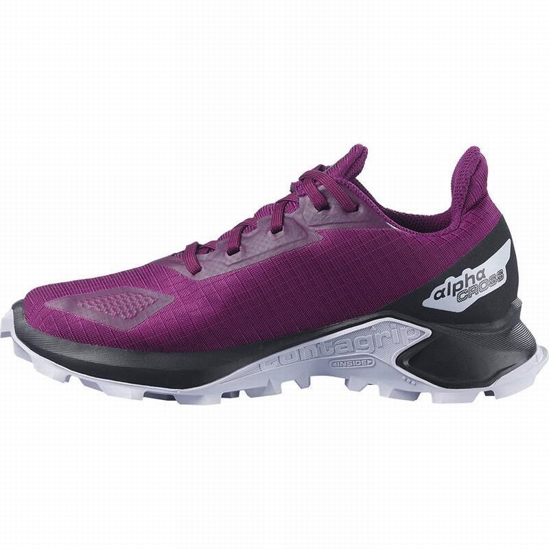 Kids' Salomon ALPHACROSS BLAST CLIMASALOMON WATERPROOF Trail Running Shoes Purple / Black | US-UPQJ106