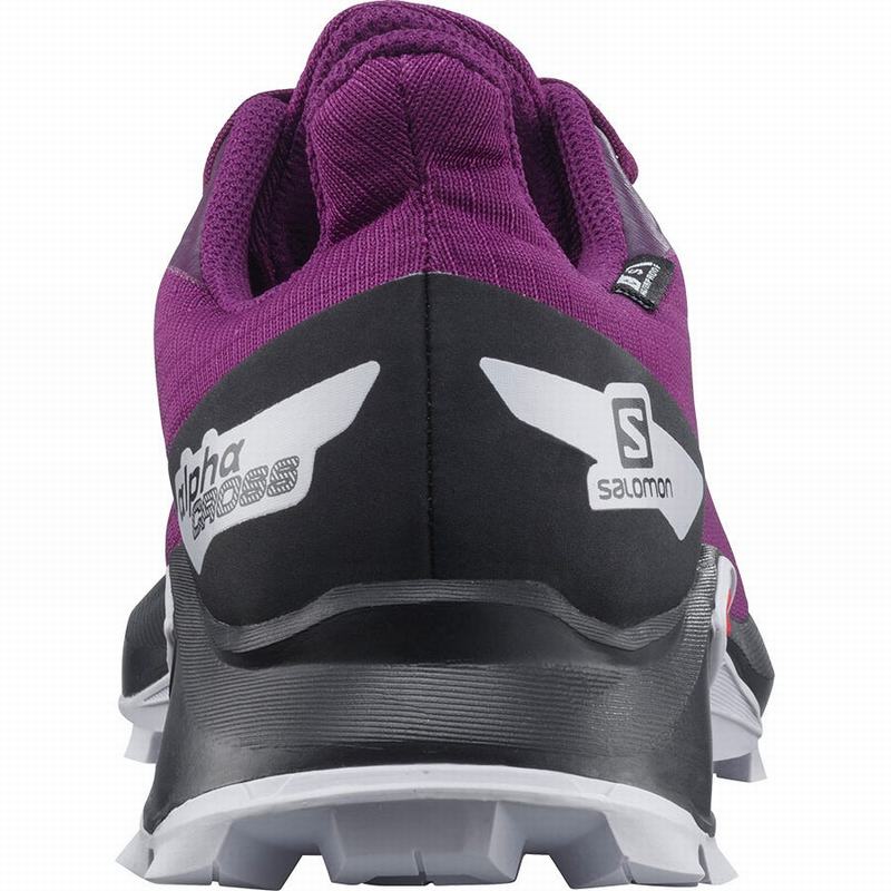 Kids' Salomon ALPHACROSS BLAST CLIMASALOMON WATERPROOF Trail Running Shoes Purple / Black | US-UPQJ106