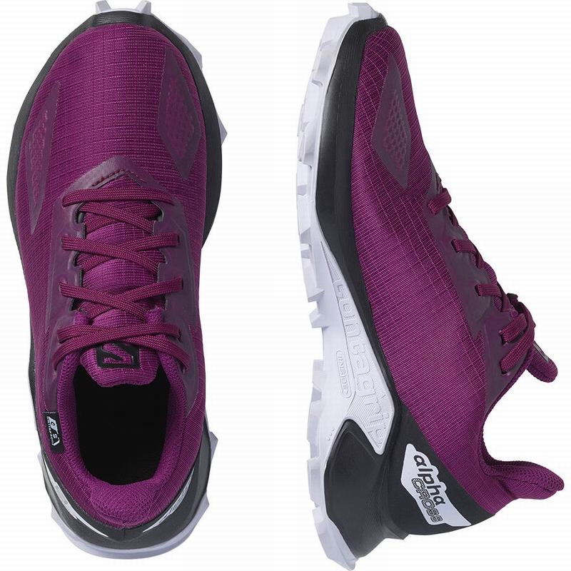 Kids' Salomon ALPHACROSS BLAST CLIMASALOMON WATERPROOF Trail Running Shoes Purple / Black | US-UPQJ106