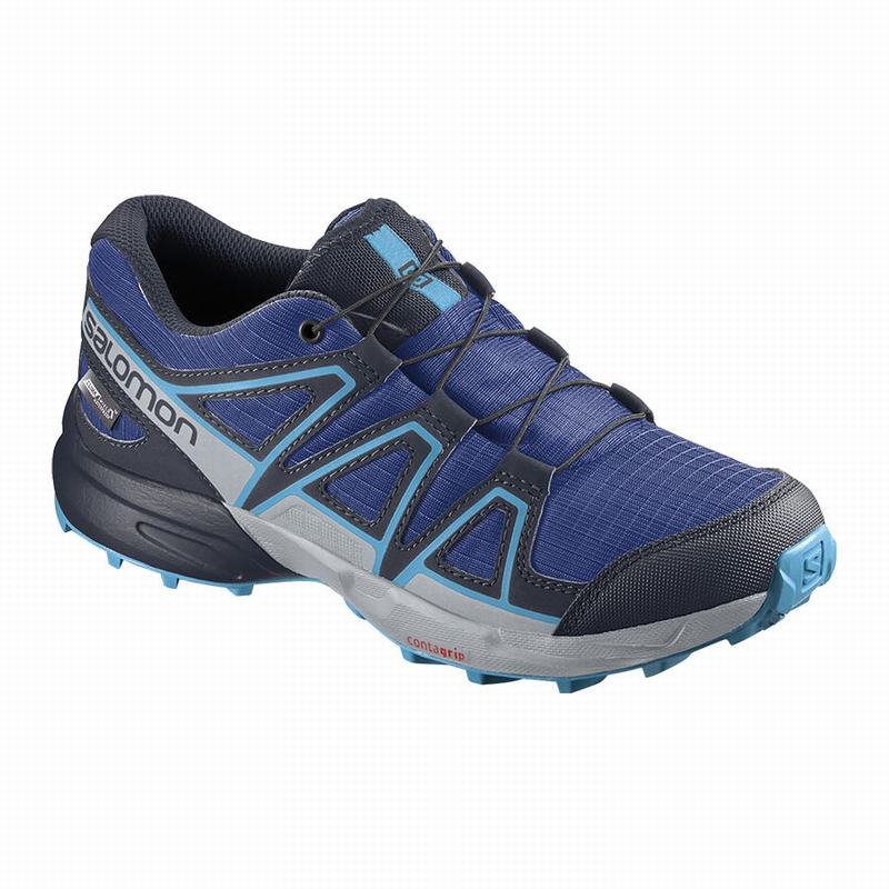 Kids\' Salomon SPEEDCROSS CLIMASALOMON WATERPROOF Trail Running Shoes Navy / Blue | US-GEFX918