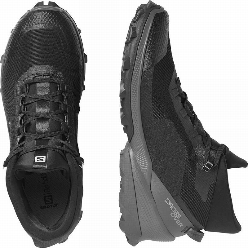 Men's Salomon CROSS OVER CHUKKA GORE-TEX Hiking Shoes Black | US-RFAQ714