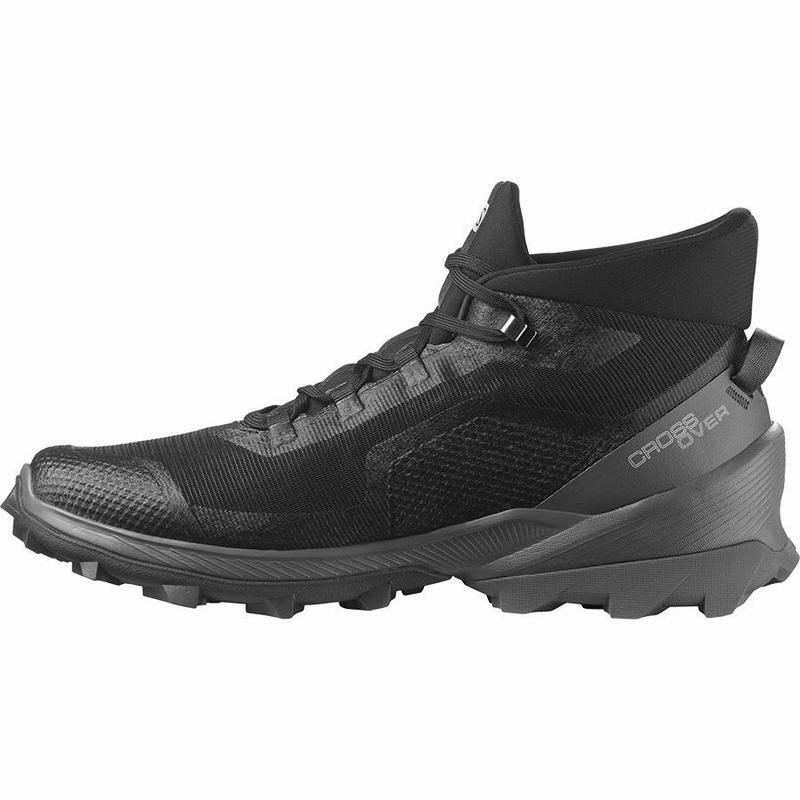 Men's Salomon CROSS OVER CHUKKA GORE-TEX Hiking Shoes Black | US-RFAQ714