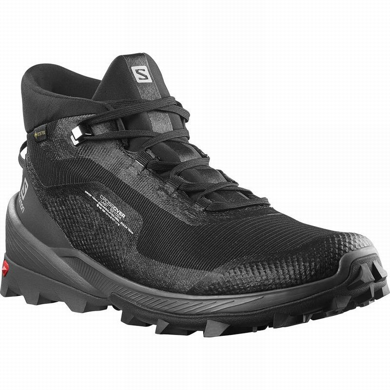 Men's Salomon CROSS OVER CHUKKA GORE-TEX Hiking Shoes Black | US-RFAQ714