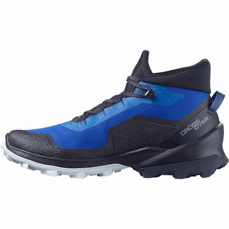 Men's Salomon CROSS OVER CHUKKA GORE-TEX Hiking Shoes Blue / Black | US-ZAPW879