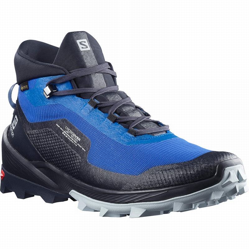 Men's Salomon CROSS OVER CHUKKA GORE-TEX Hiking Shoes Blue / Black | US-ZAPW879