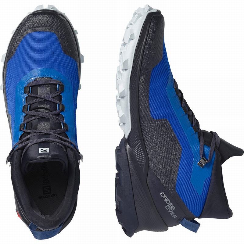 Men's Salomon CROSS OVER CHUKKA GORE-TEX Hiking Shoes Blue / Black | US-ZAPW879