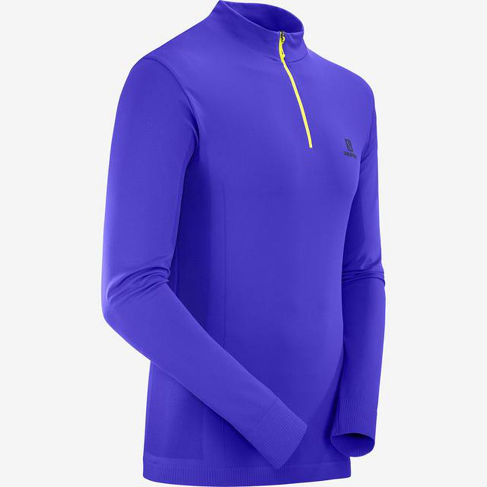 Men's Salomon EXPLORE SEAMLESS HALF ZIP Midlayers Blue | US-EZDJ705