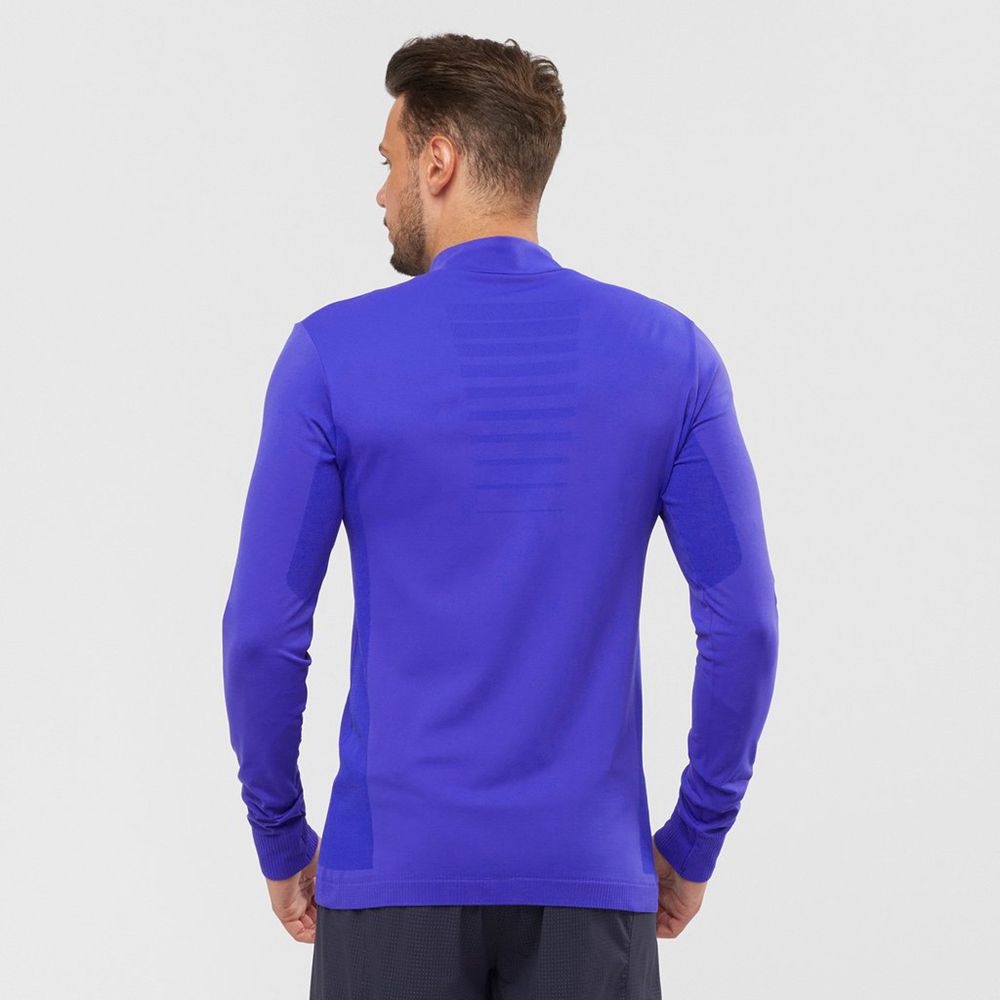 Men's Salomon EXPLORE SEAMLESS HALF ZIP Midlayers Blue | US-EZDJ705