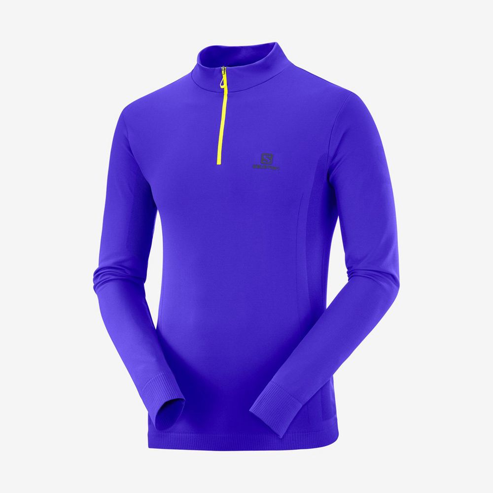 Men's Salomon EXPLORE SEAMLESS HALF ZIP Midlayers Blue | US-EZDJ705