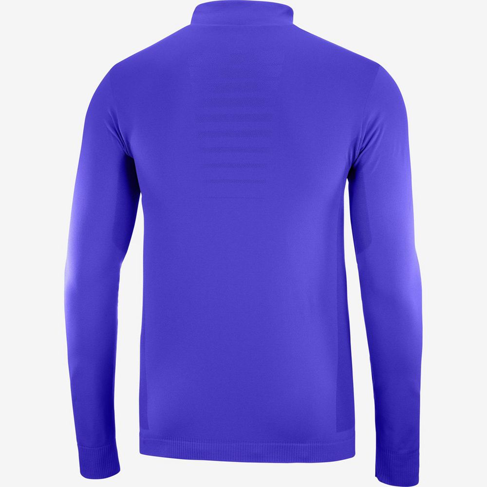 Men's Salomon EXPLORE SEAMLESS HALF ZIP Midlayers Blue | US-EZDJ705