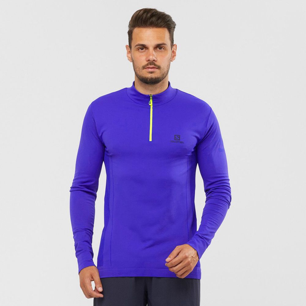 Men\'s Salomon EXPLORE SEAMLESS HALF ZIP Midlayers Blue | US-EZDJ705