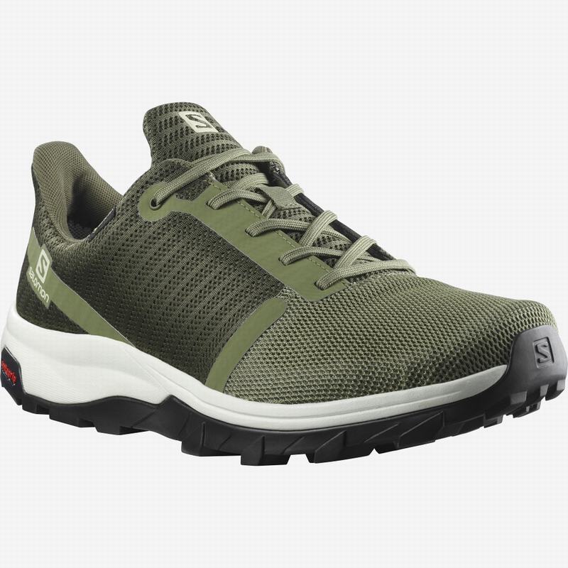 Men's Salomon OUTBOUND PRISM GORE-TEX Hiking Shoes Deep Green / Olive | US-KHZV480