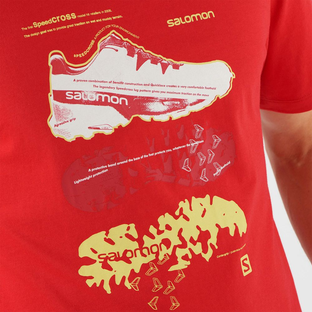 Men's Salomon OUTLIFE GRAPHIC BLUEPRINT SS M Short Sleeve T Shirts Red | US-QSMD918