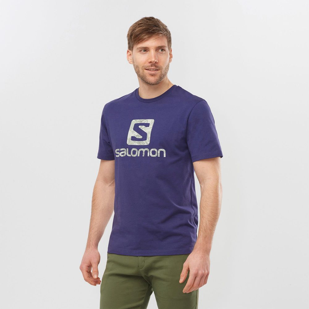 Men\'s Salomon OUTLIFE LOGO Short Sleeve T Shirts Navy | US-NKLD910