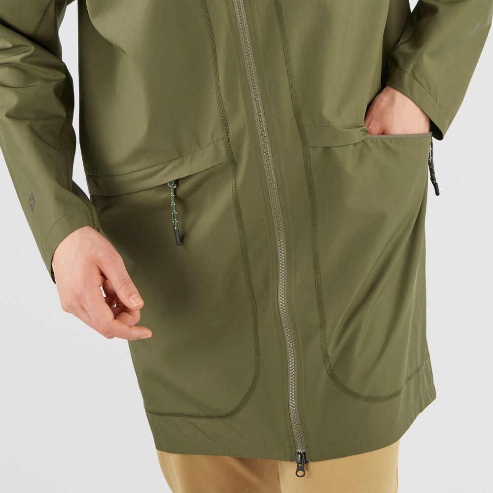 Men's Salomon OUTLIFE LONG PACKABLE Windbreaker Olive | US-YJXW759