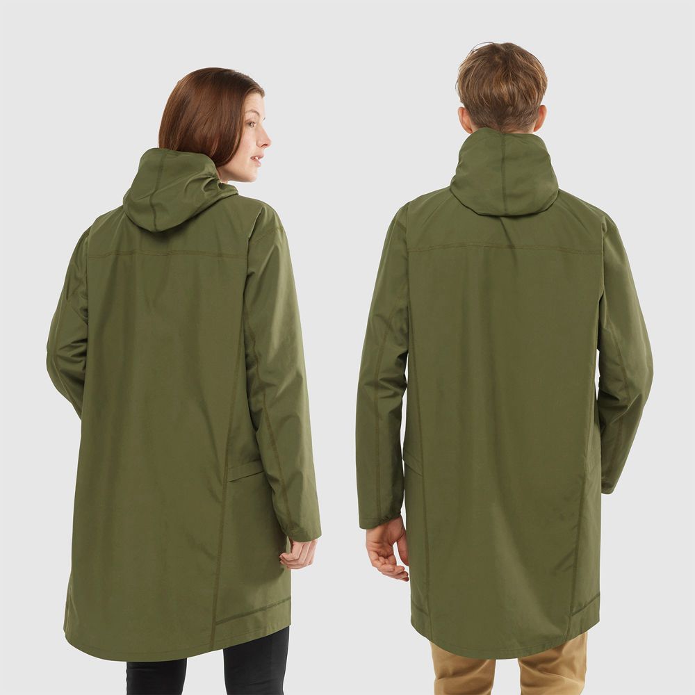 Men's Salomon OUTLIFE LONG PACKABLE Windbreaker Olive | US-YJXW759