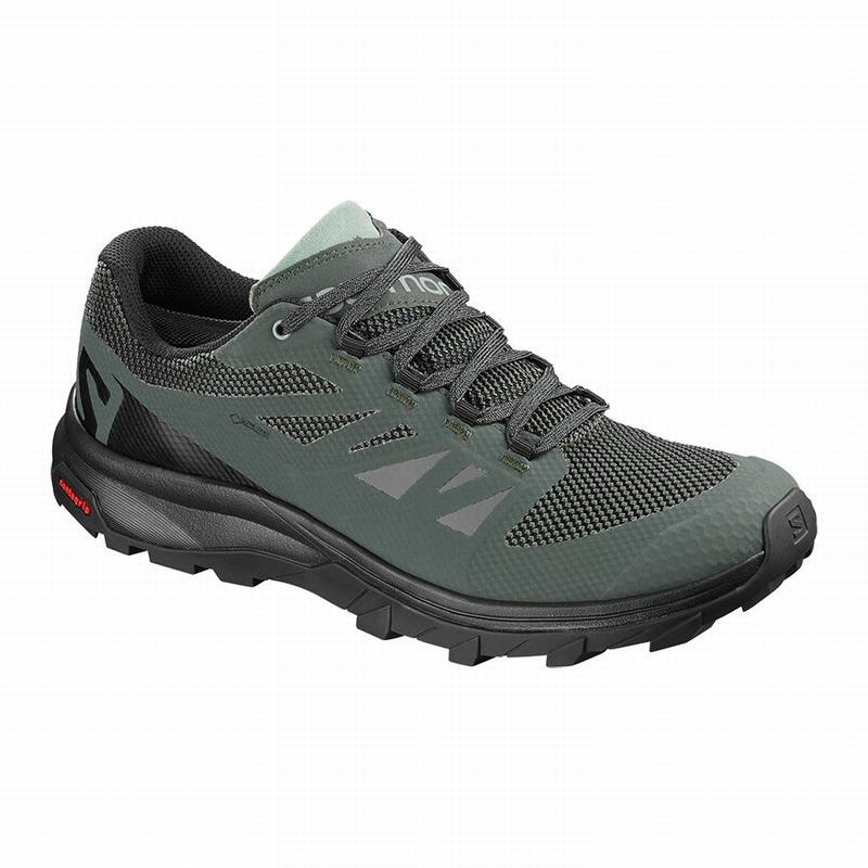 Men\'s Salomon OUTLINE GORE-TEX Hiking Shoes Black / Green | US-BTEG638