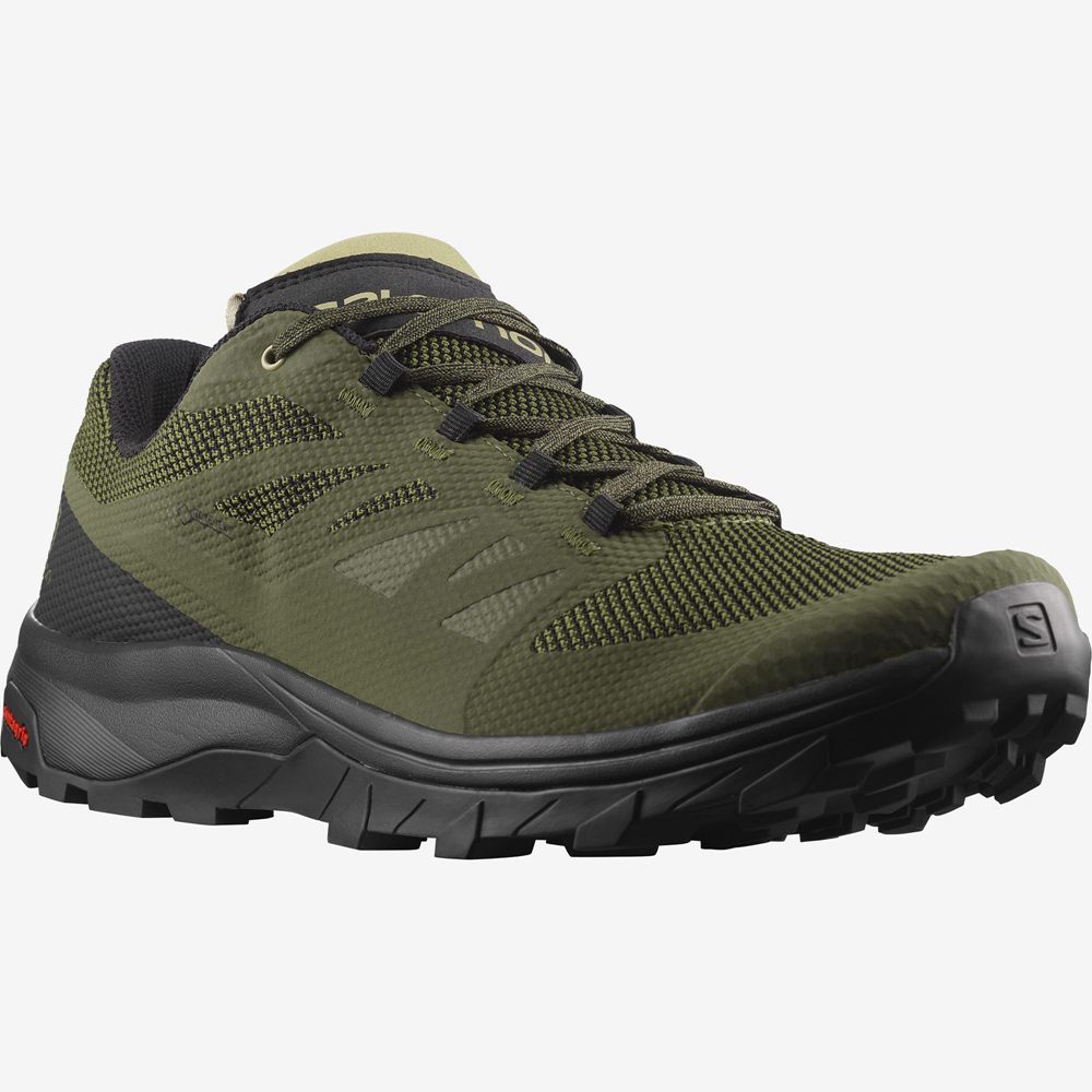 Men's Salomon OUTLINE GORE-TEX Hiking Shoes Olive Green | US-DCJY712