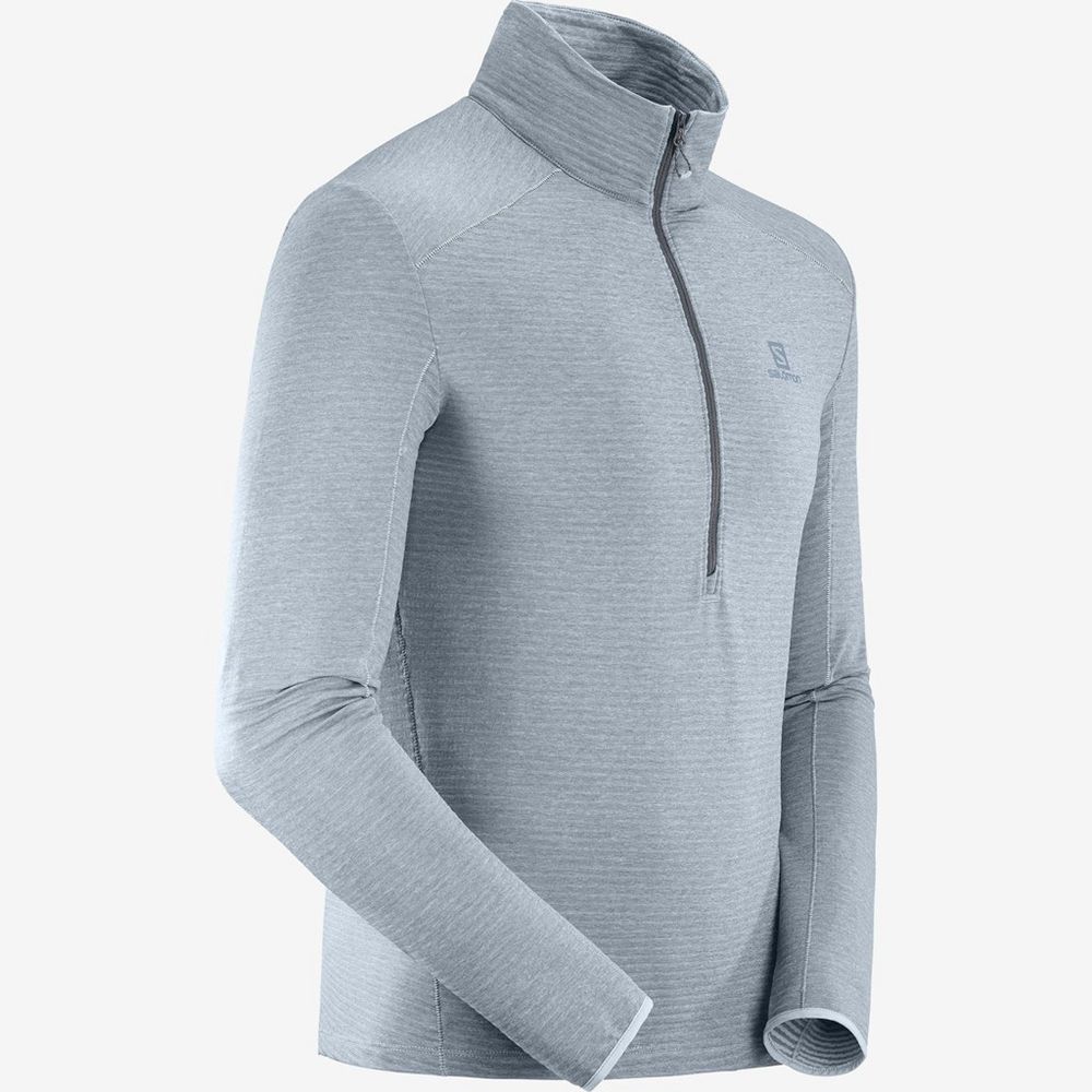 Men's Salomon OUTLINE HALF ZIP MID Midlayers Blue | US-HCFT543