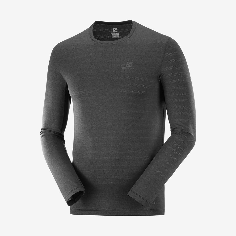 Men's Salomon OUTLINE Long Sleeve T Shirts Black | US-BVSJ650