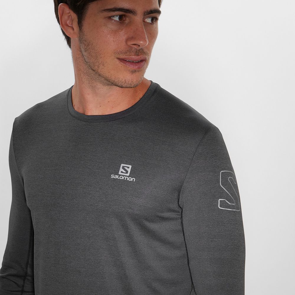 Men's Salomon OUTLINE Long Sleeve T Shirts Black | US-BVSJ650