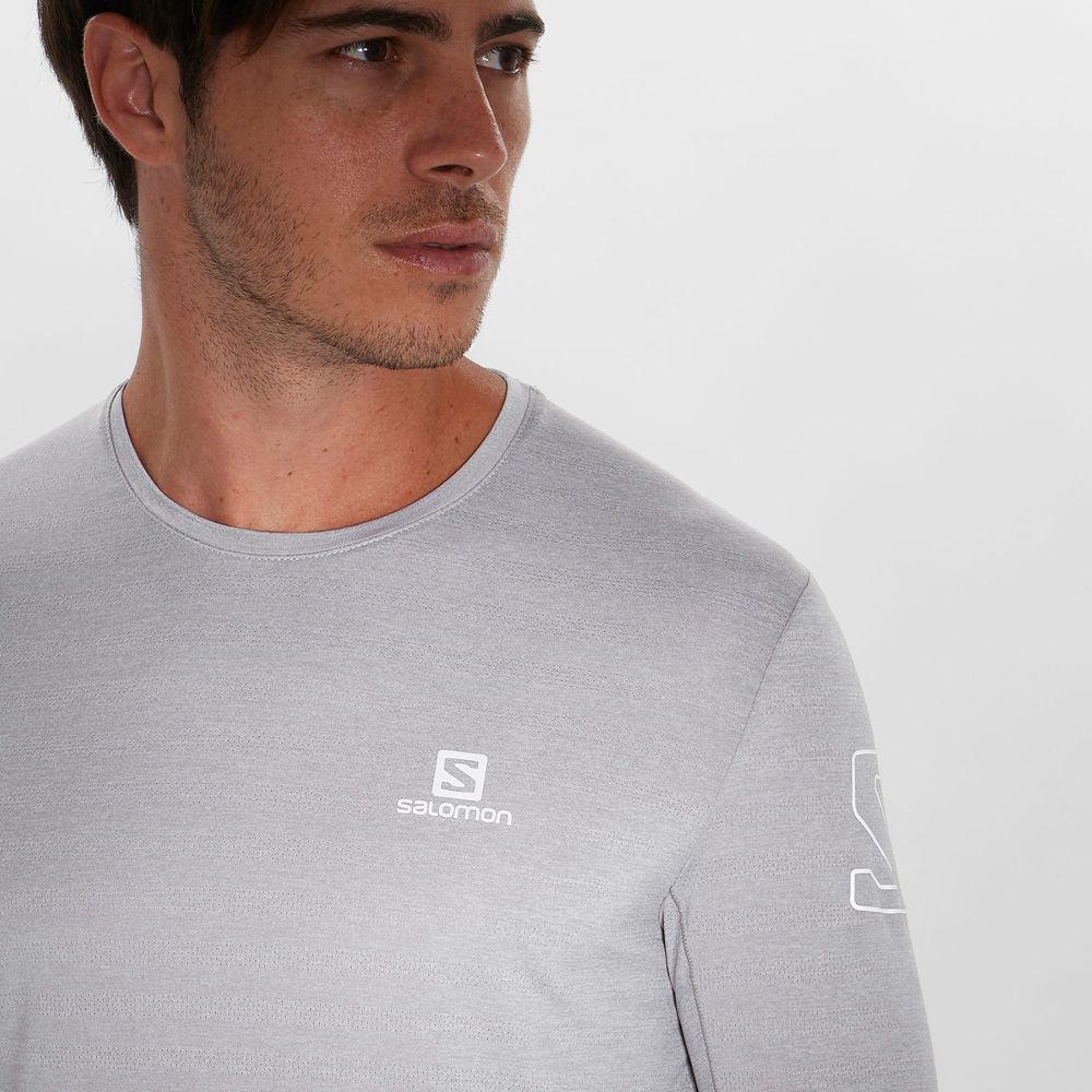 Men's Salomon OUTLINE Long Sleeve T Shirts Silver | US-VCJE936