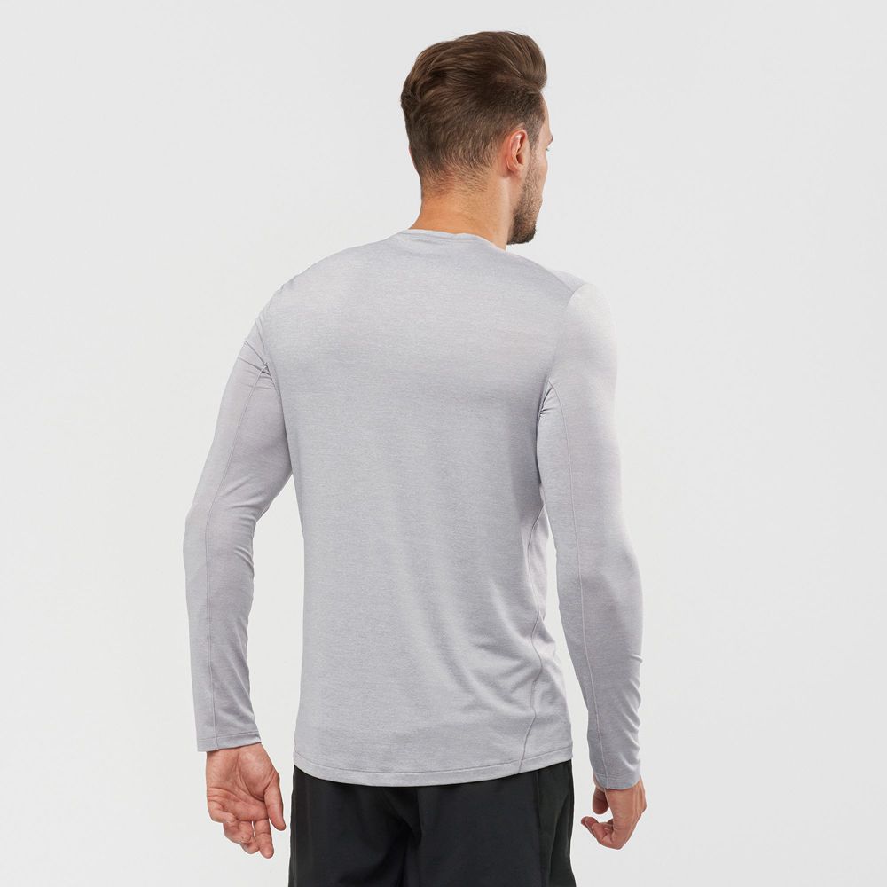 Men's Salomon OUTLINE Long Sleeve T Shirts Silver | US-VCJE936