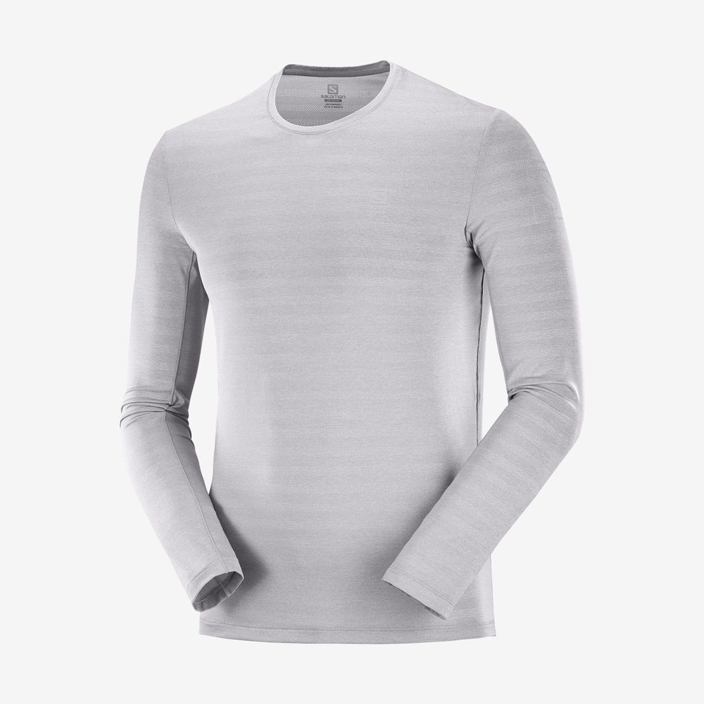 Men's Salomon OUTLINE Long Sleeve T Shirts Silver | US-VCJE936