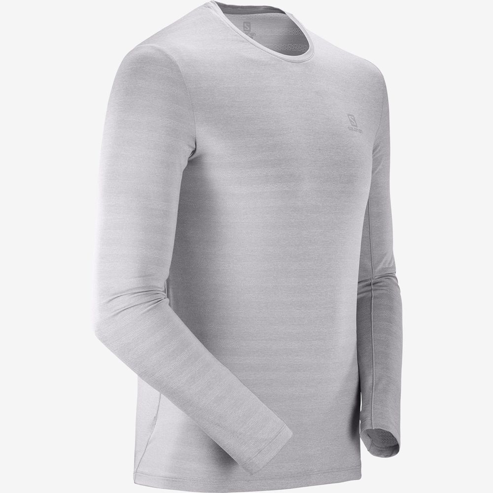 Men's Salomon OUTLINE Long Sleeve T Shirts Silver | US-VCJE936