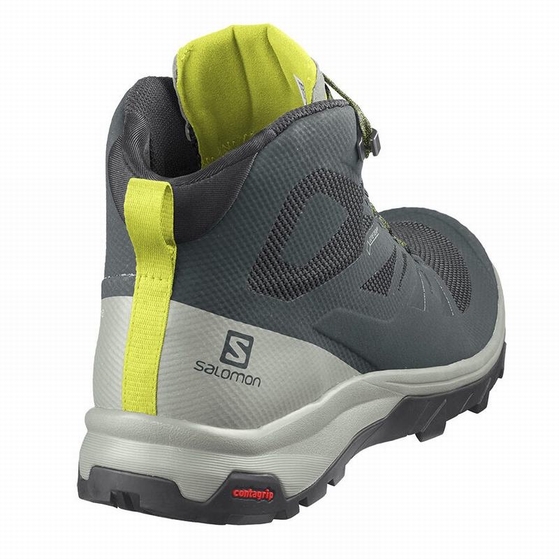 Men's Salomon OUTLINE MID GORE-TEX Hiking Boots Green / Grey | US-RVFL970