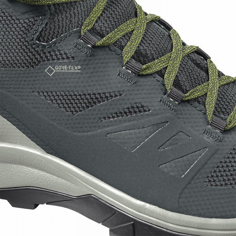 Men's Salomon OUTLINE MID GORE-TEX Hiking Boots Green / Grey | US-RVFL970