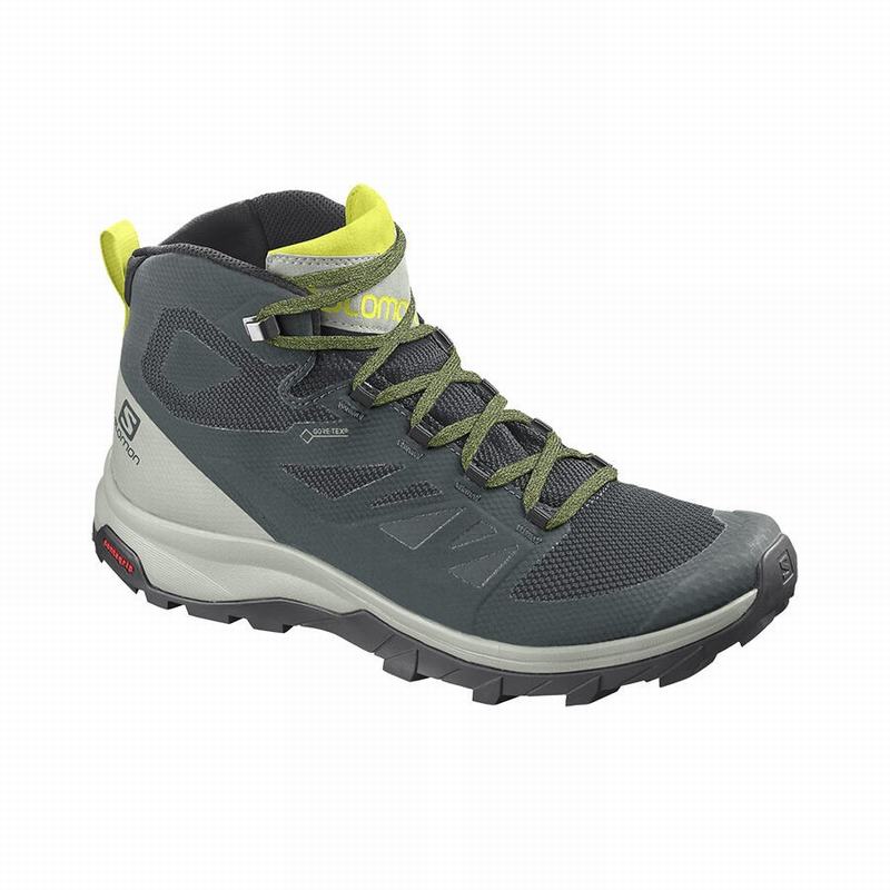 Men\'s Salomon OUTLINE MID GORE-TEX Hiking Boots Green / Grey | US-RVFL970