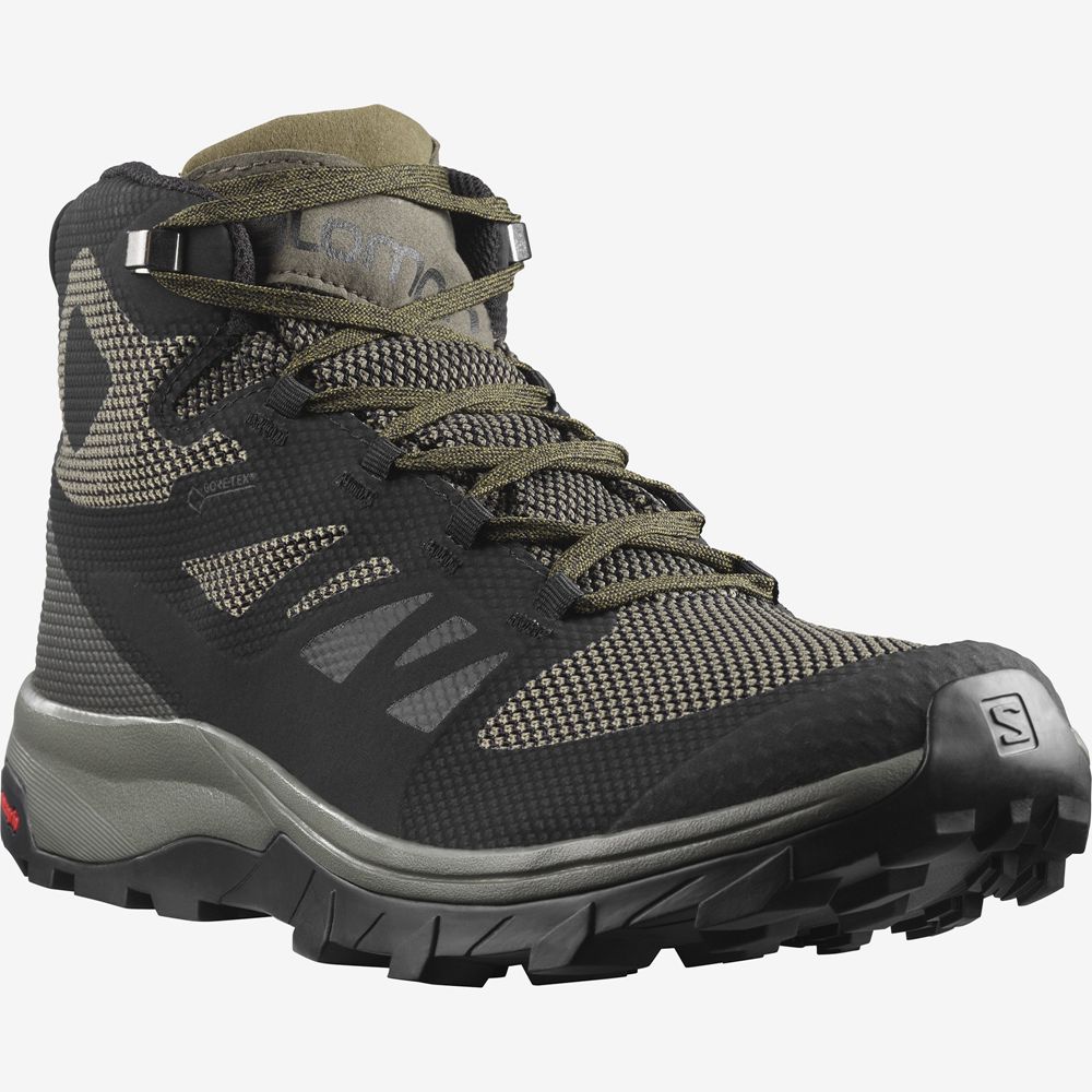 Men's Salomon OUTLINE MID GORE-TE Hiking Boots Black | US-VQEU271