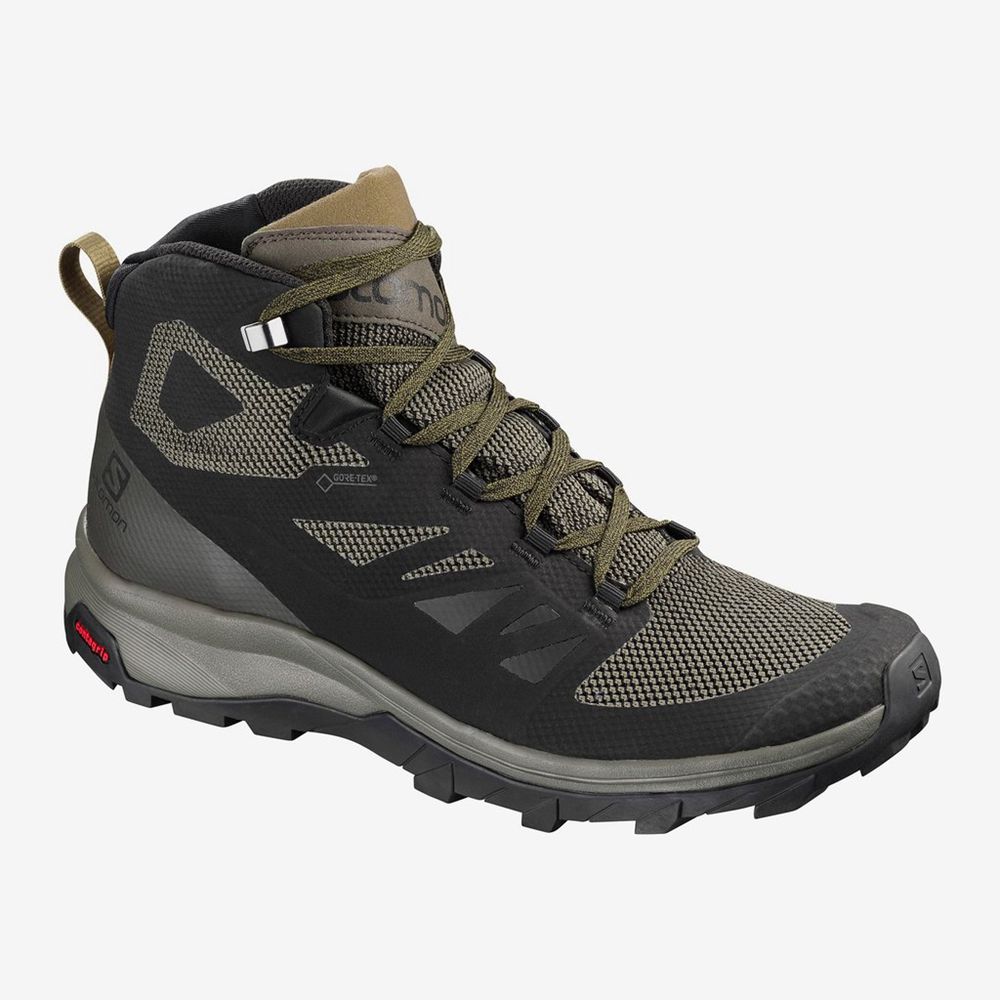 Men's Salomon OUTLINE MID GTX Hiking Shoes Black | US-OZSC649