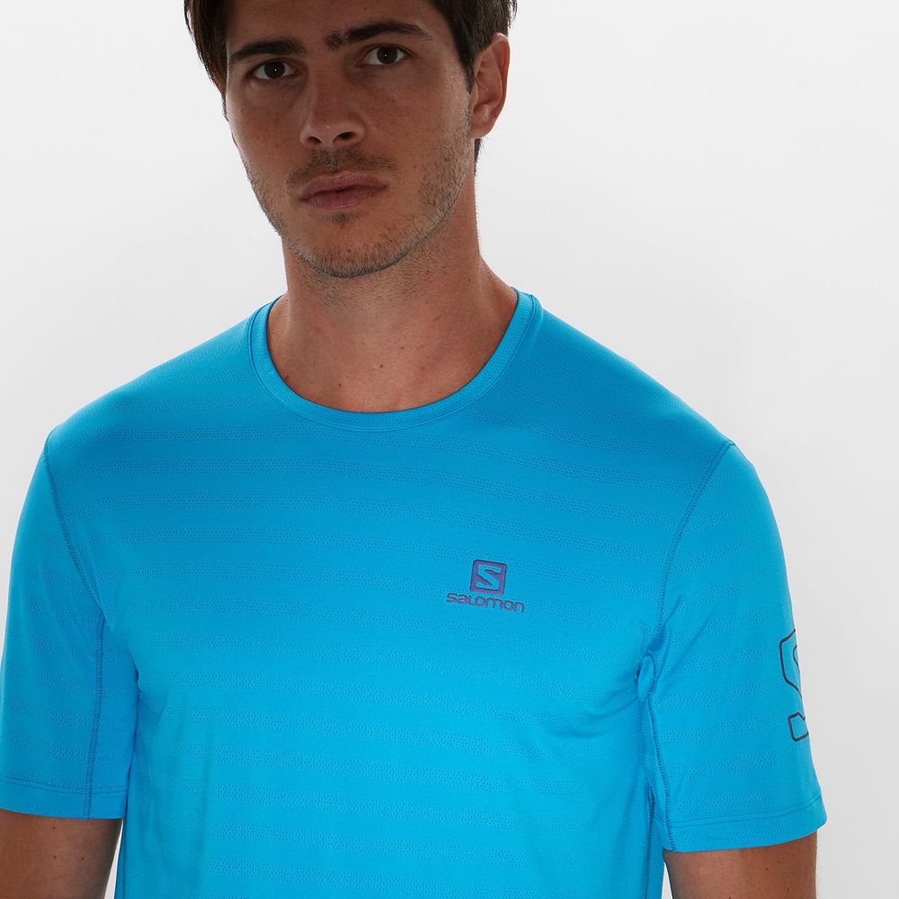 Men's Salomon OUTLINE New Trail Running Gear T Shirts Turquoise | US-OLPC573