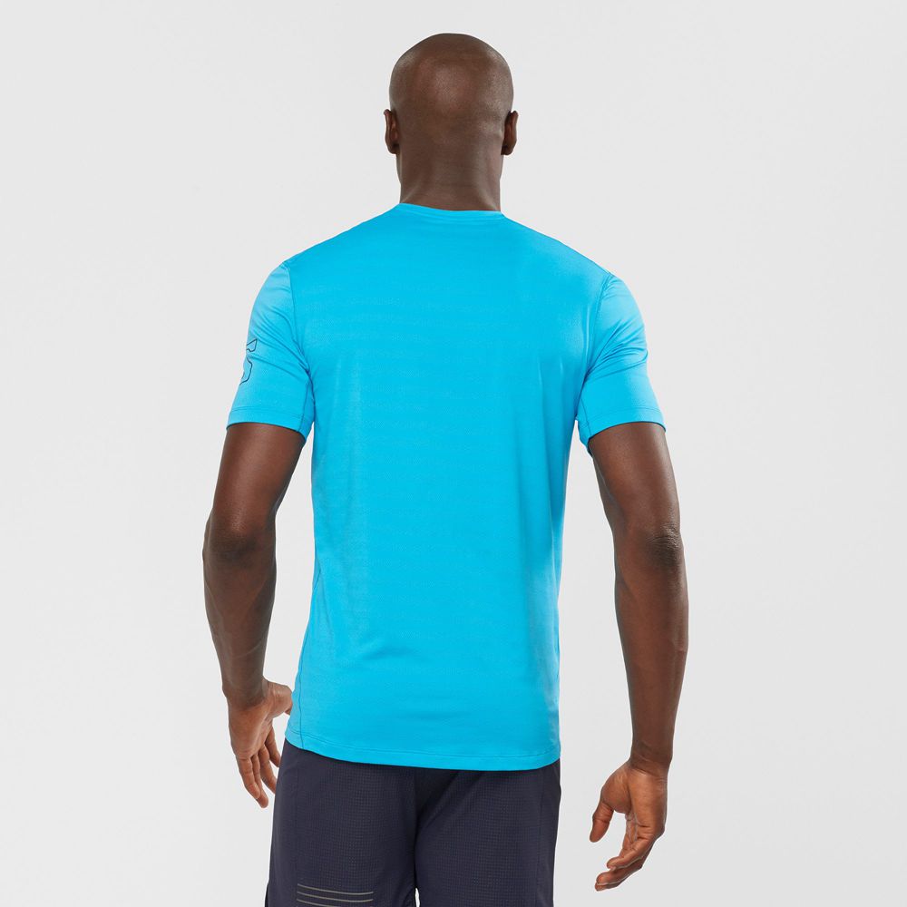 Men's Salomon OUTLINE New Trail Running Gear T Shirts Turquoise | US-OLPC573