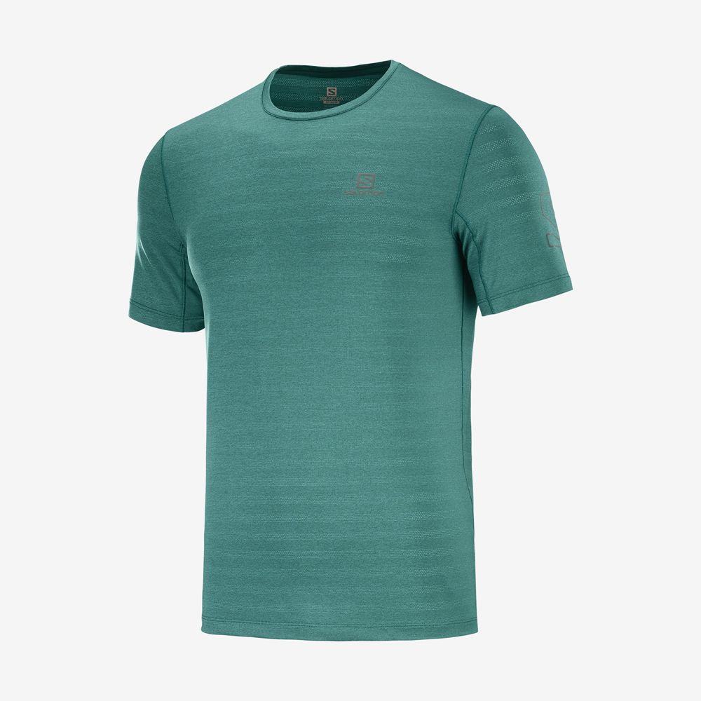 Men's Salomon OUTLINE New Trail Running Gear T Shirts Green | US-XBSM270