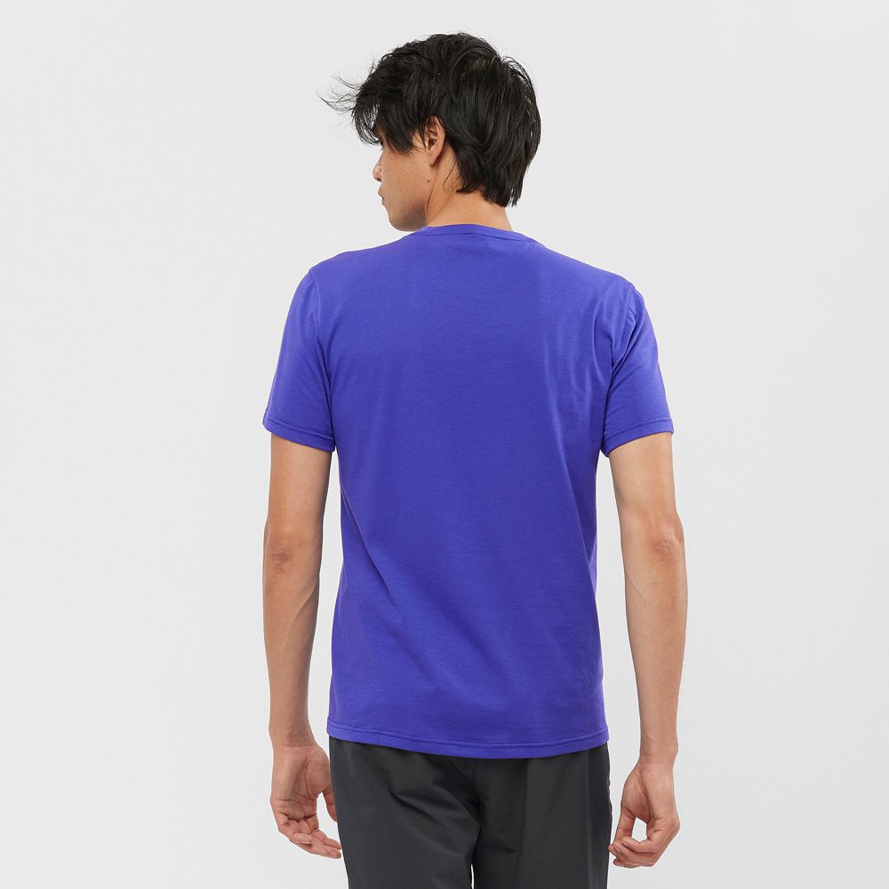 Men's Salomon OUTRACK BLEND Short Sleeve T Shirts Blue | US-BPLG951