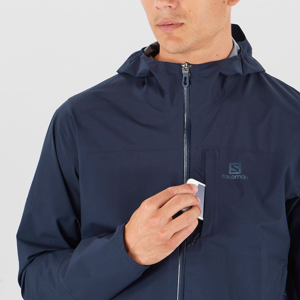 Men's Salomon OUTRACK WATERPROOF 2.5L Jackets Navy | US-XTRW713