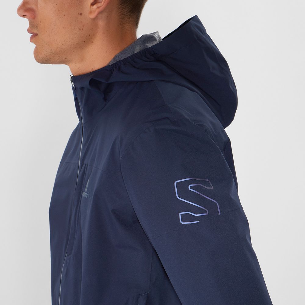 Men's Salomon OUTRACK WATERPROOF 2.5L Jackets Navy | US-XTRW713