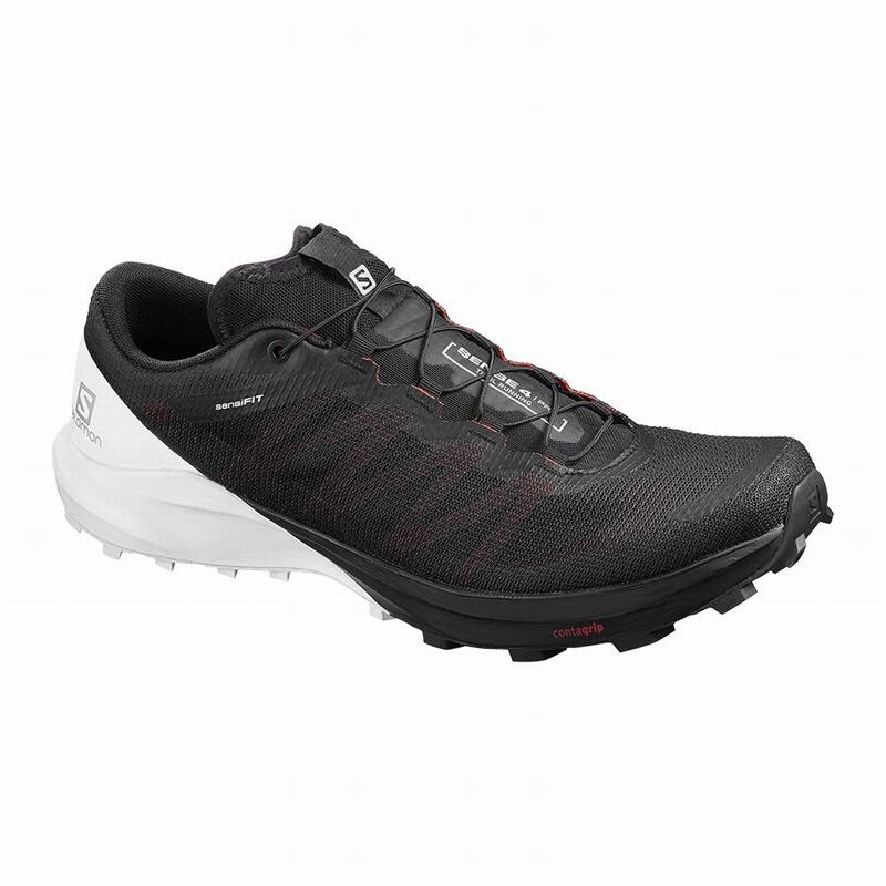 Men\'s Salomon SENSE PRO 4 Trail Running Shoes Black / White | US-WTXH384