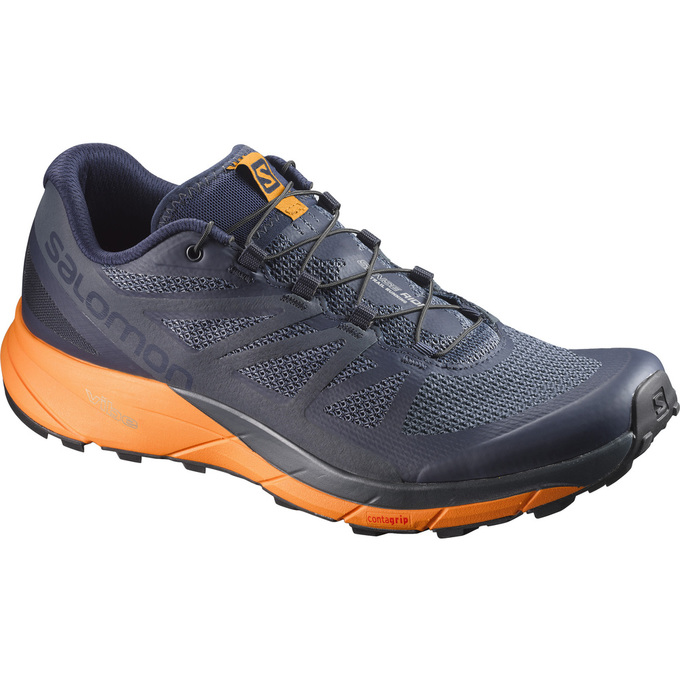 Men\'s Salomon SENSE RIDE Trail Running Shoes Navy / Orange | US-JEDB612