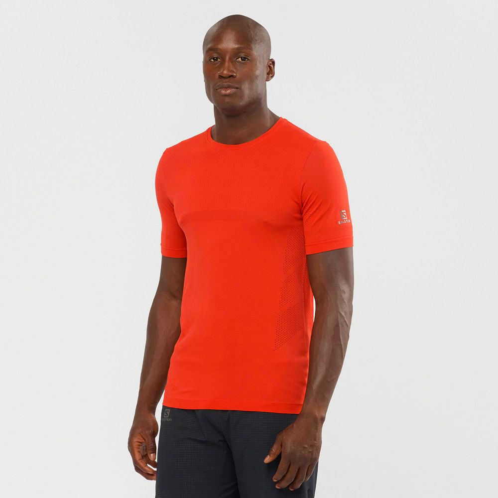 Men\'s Salomon SENSE SEAMLESS M Short Sleeve T Shirts Orange | US-ZSGH326