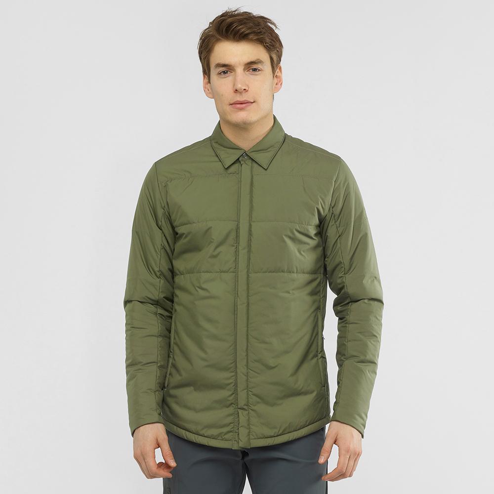 Men's Salomon SNOWSHELTER INSULATED SHIRT M Midlayers Olive | US-GFSJ360