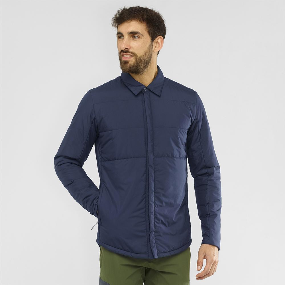 Men's Salomon SNOWSHELTER INSULATED SHIRT M Midlayers Navy | US-IRJU210