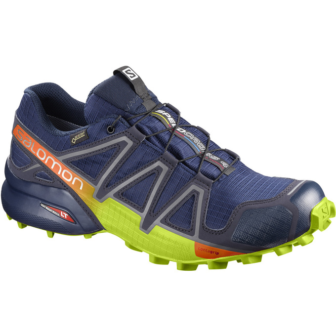 Men\'s Salomon SPEEDCROSS 4 GTX Trail Running Shoes Navy / Green | US-DOBR241