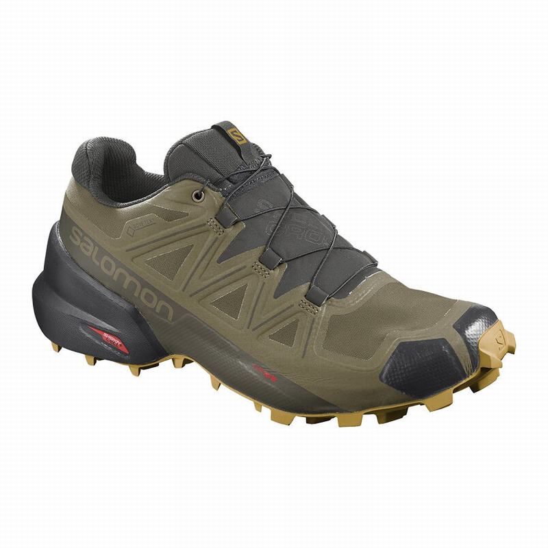 Men\'s Salomon SPEEDCROSS 5 GORE-TEX Trail Running Shoes Olive | US-OCNU524