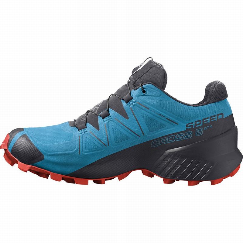 Men's Salomon SPEEDCROSS 5 GORE-TEX Trail Running Shoes Blue / Black | US-YMEG732